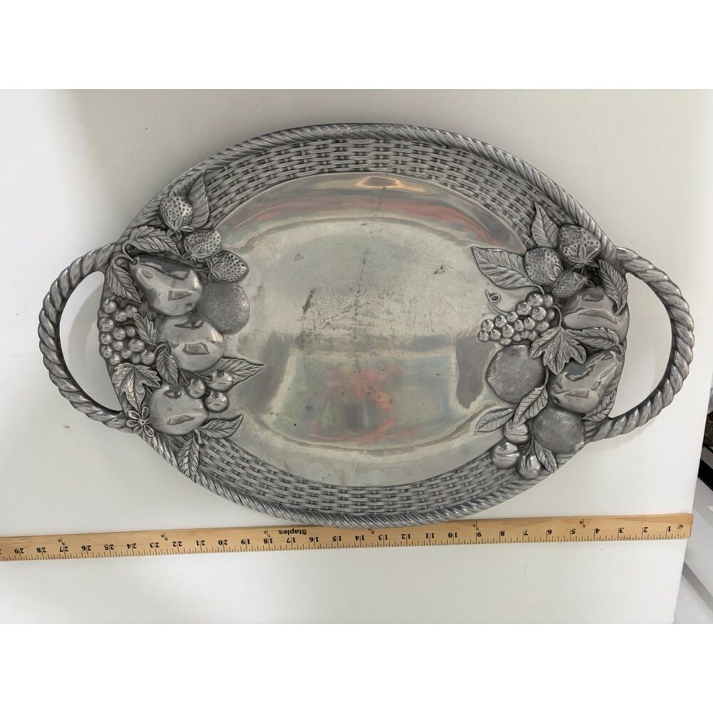 Gorham Country Terrace Silver Metal oversized serving tray with Fruit Motif